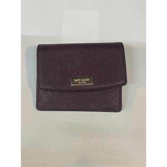 Kate Spade Wallet Womens Purple Saffiano Leather Small Bifold ID Window Zip Coin - Picture 1 of 9